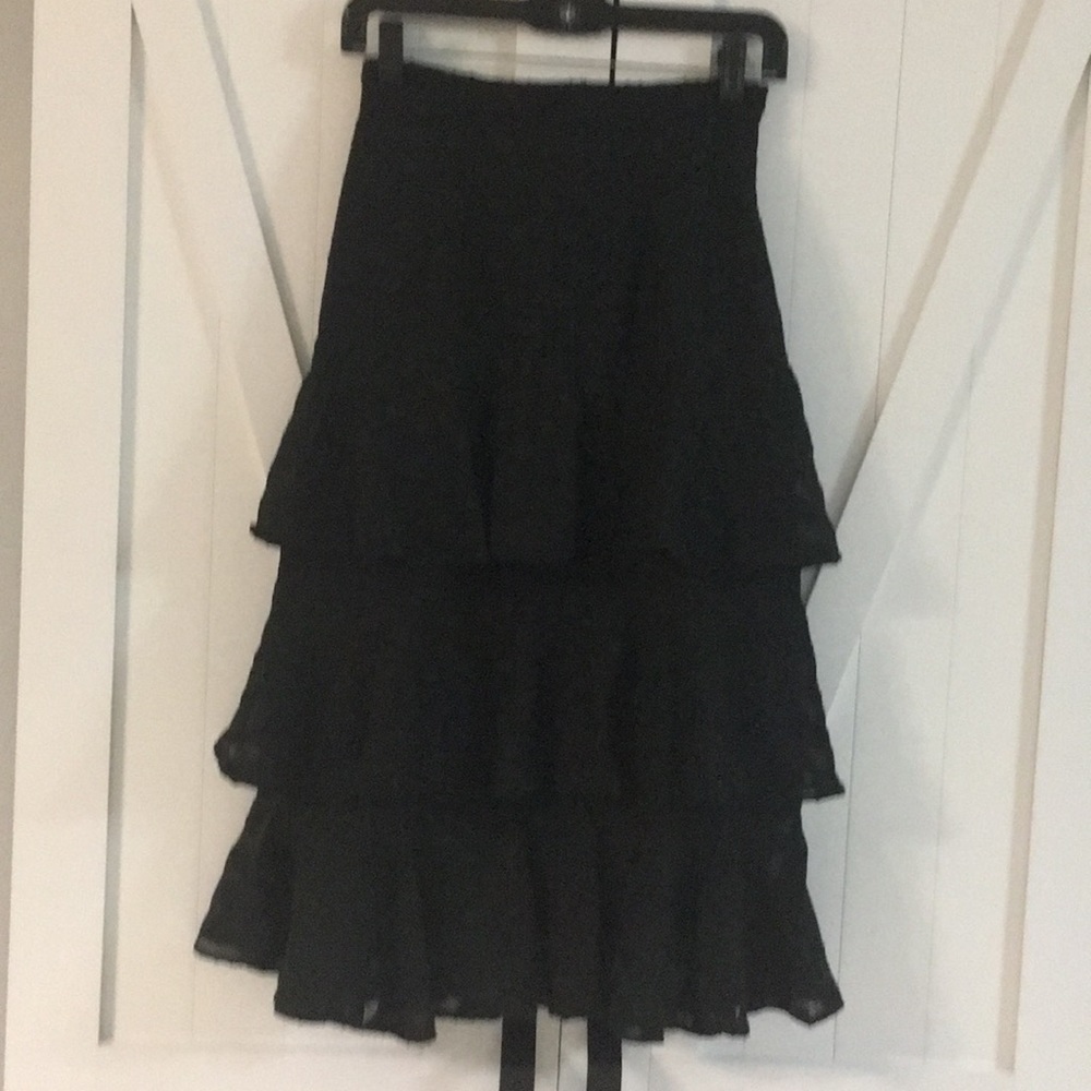 Sheike Black Tiered Ruffle Midi Skirt with Flounces (fits like a 6)